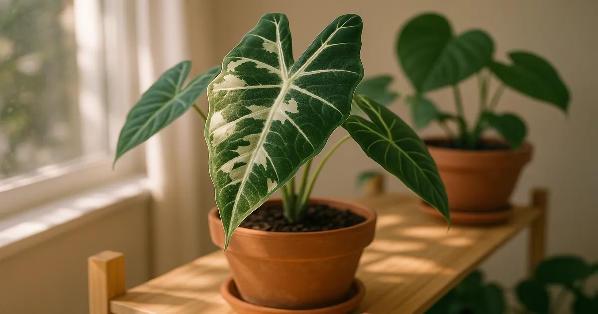 Alocasia Frydek Speckles & Light Green Patches on New Leaves